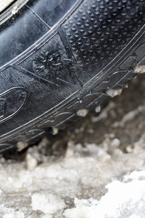 Markings on a snow tire