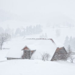 Old barn in heavy snow