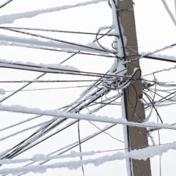 Electricity poles and wires under snow